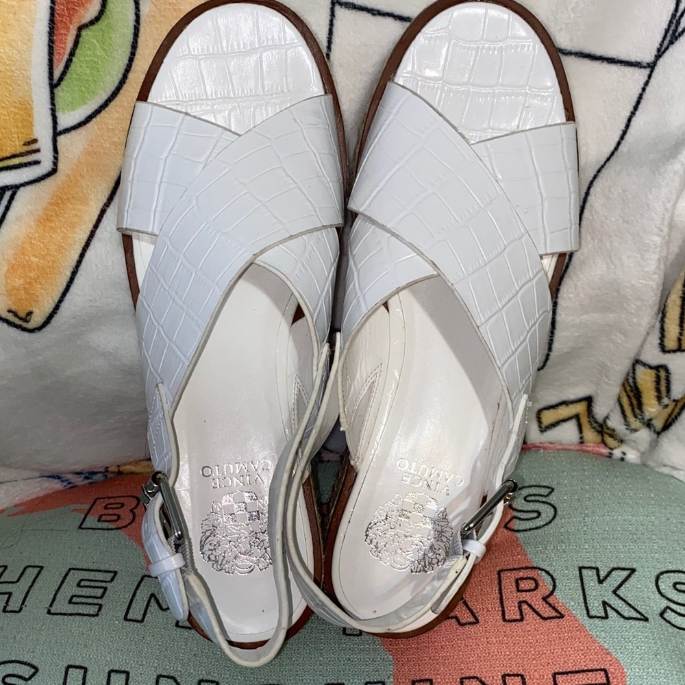 Vince Camuto White Croc-Embossed Sandals